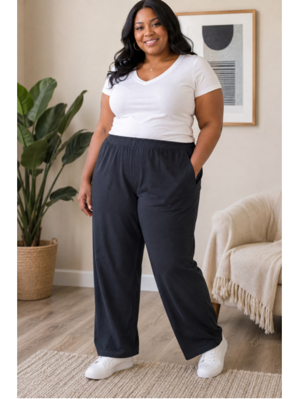 Roaman's Black Wide Leg Trousers Women’s Plus Size 4X